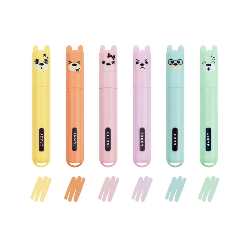 Legami Set of 6 Mini Pastel Highlighters - Teddy's Style