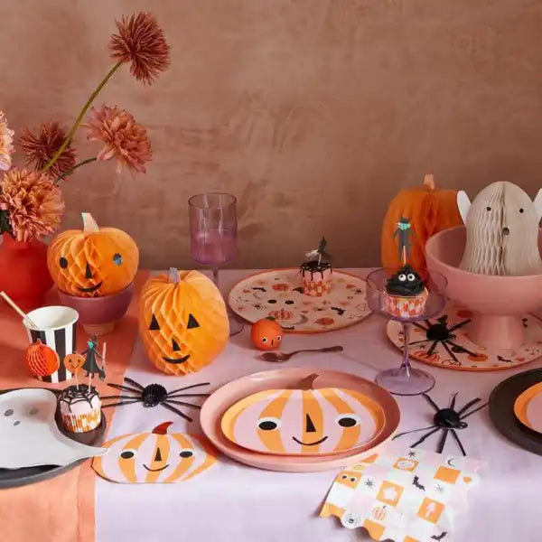 Meri Meri Pink & Orange Stripy Pumpkin Plates x8