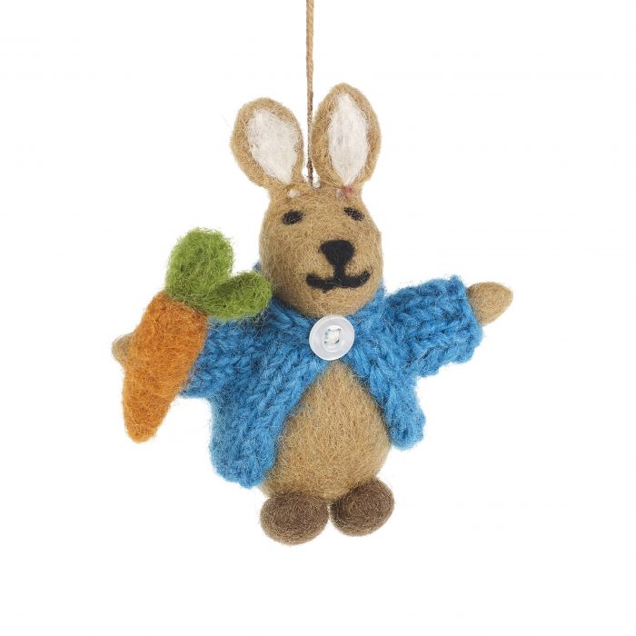 Felt So Good Handmade Felt Rabbit In Cardigan Easter Hanging Decoration - Radish Loves