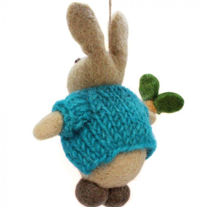 Felt So Good Handmade Felt Rabbit In Cardigan Easter Hanging Decoration - Radish Loves