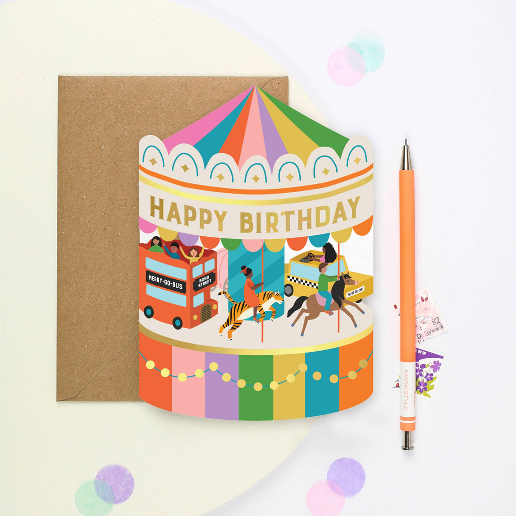 Mifkins - Fairground Carousel Birthday Card