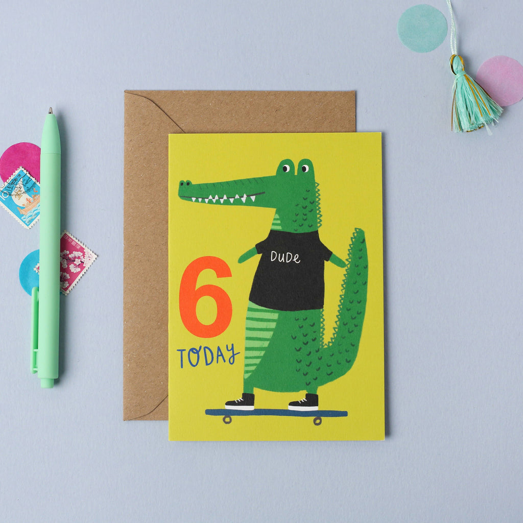 Mifkins - Age 6 Croc Kid's Birthday Card | Children’s Birthday Card