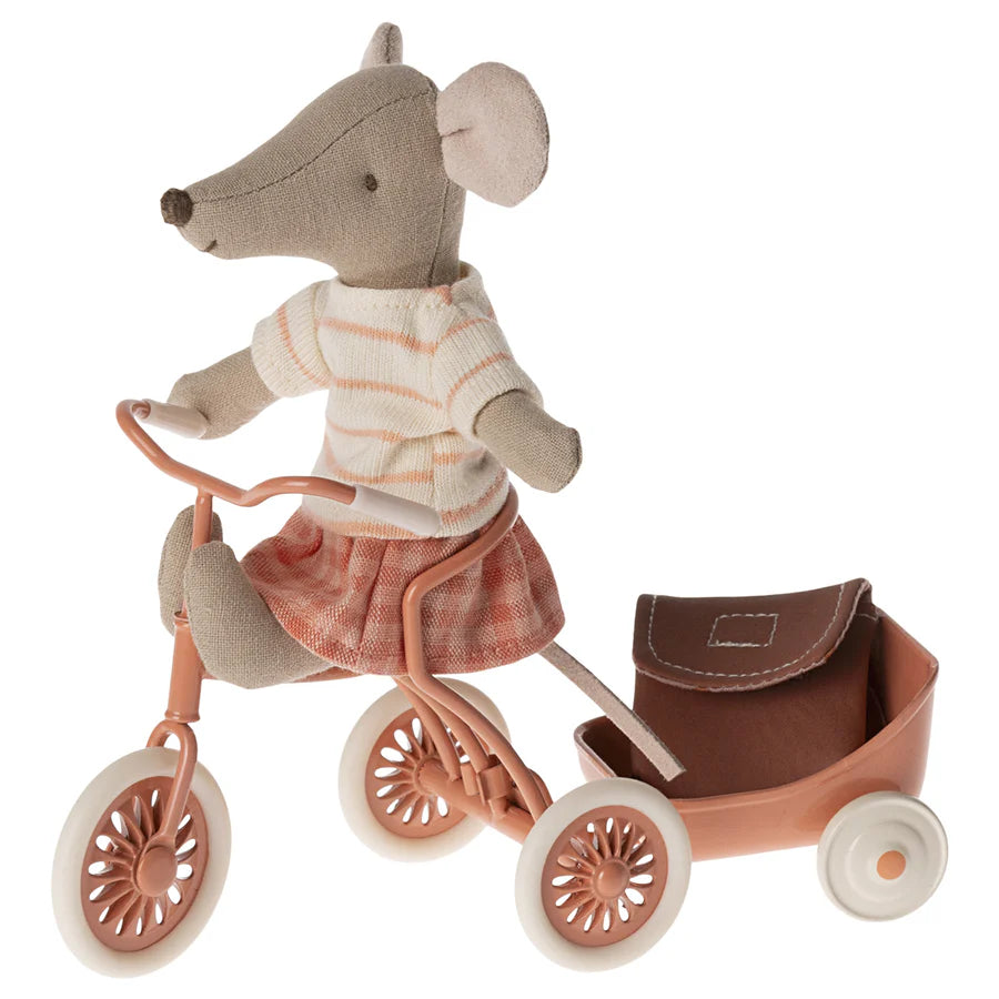 Maileg Tricycle Mouse Big Sister With Bag - coral