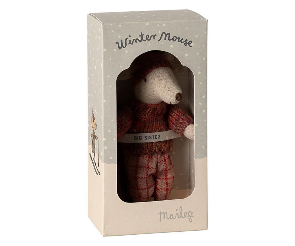 Maileg Winter Mouse with Ski Set, Big Sister- Rose