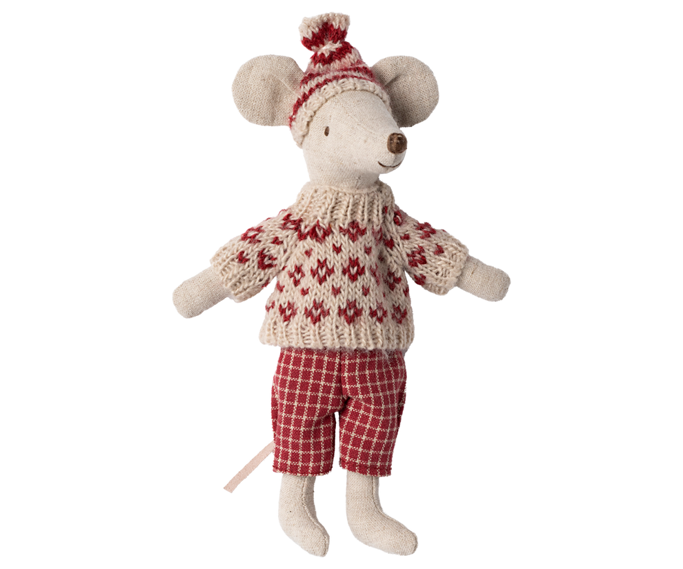 Maileg Winter Mouse with Ski Set, Mum- Red