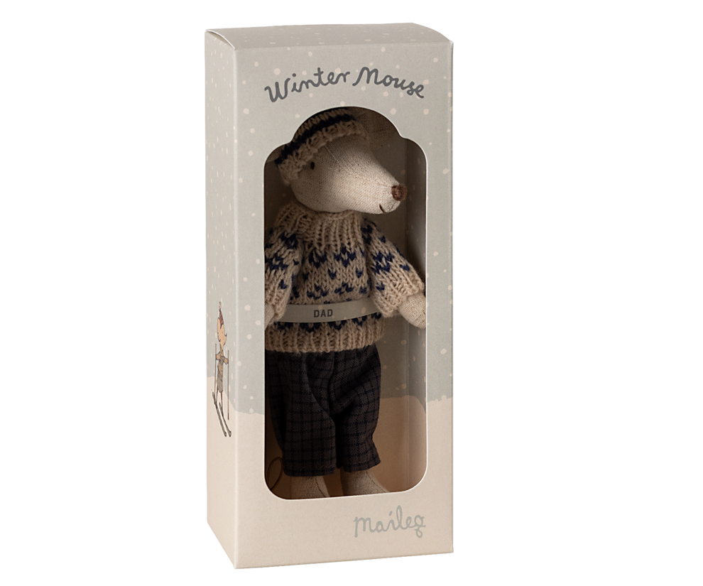 Maileg Winter Mouse with Ski Set, Dad- Blue