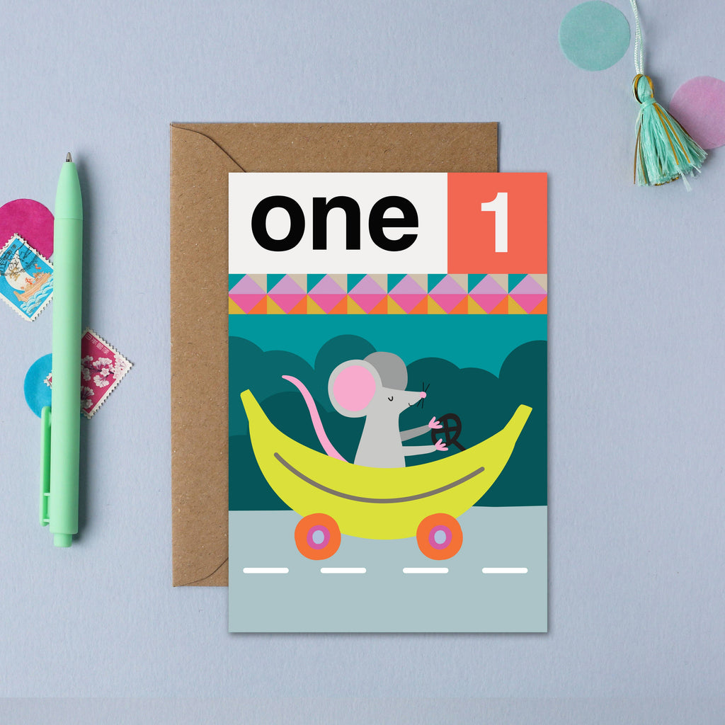 Mifkins - Mouse One 1st Birthday Card | Children’s Birthday Card