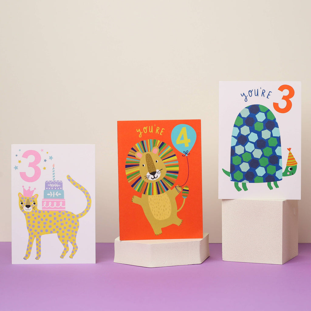 Mifkins - Age 3 Leopard Kid's Birthday Card | Children’s Birthday Card