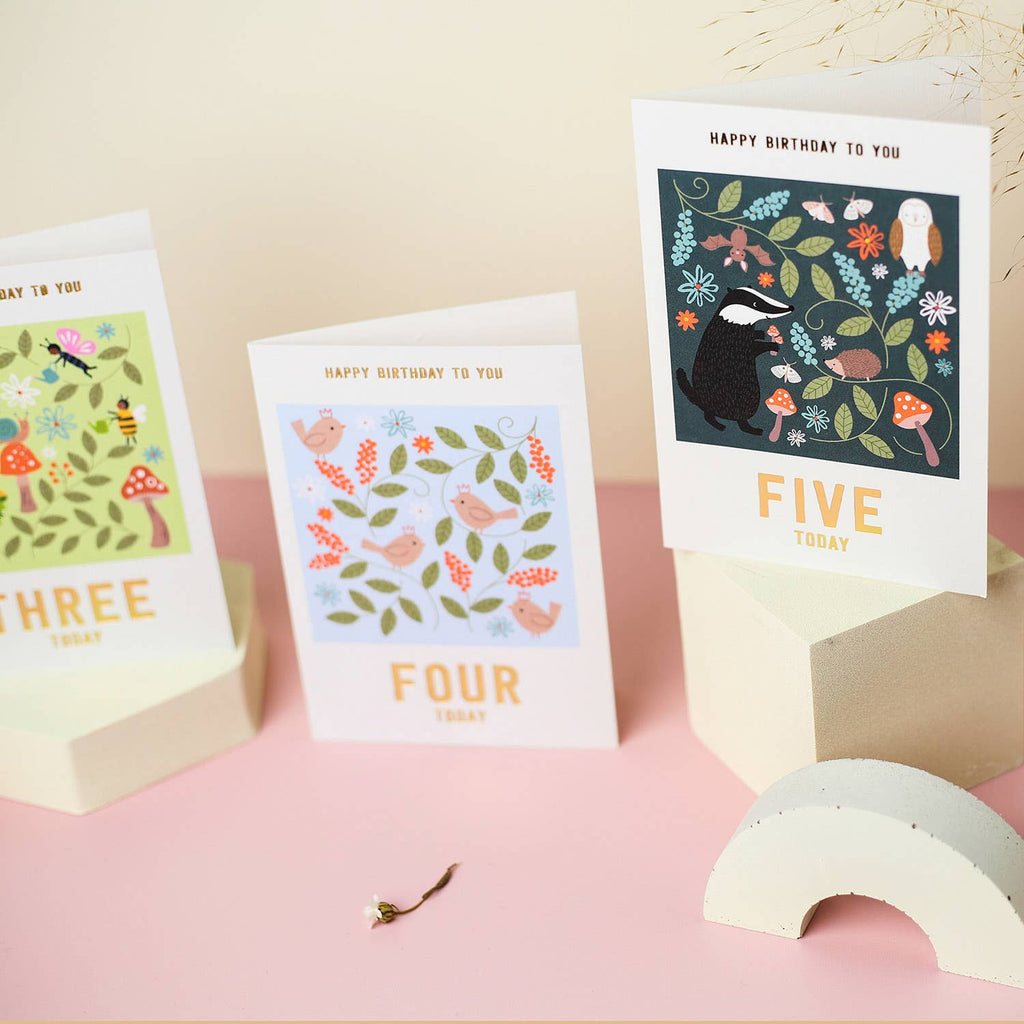 Mifkins - Birds 4th Birthday Card | Kid's Birthday Card  | Age Four