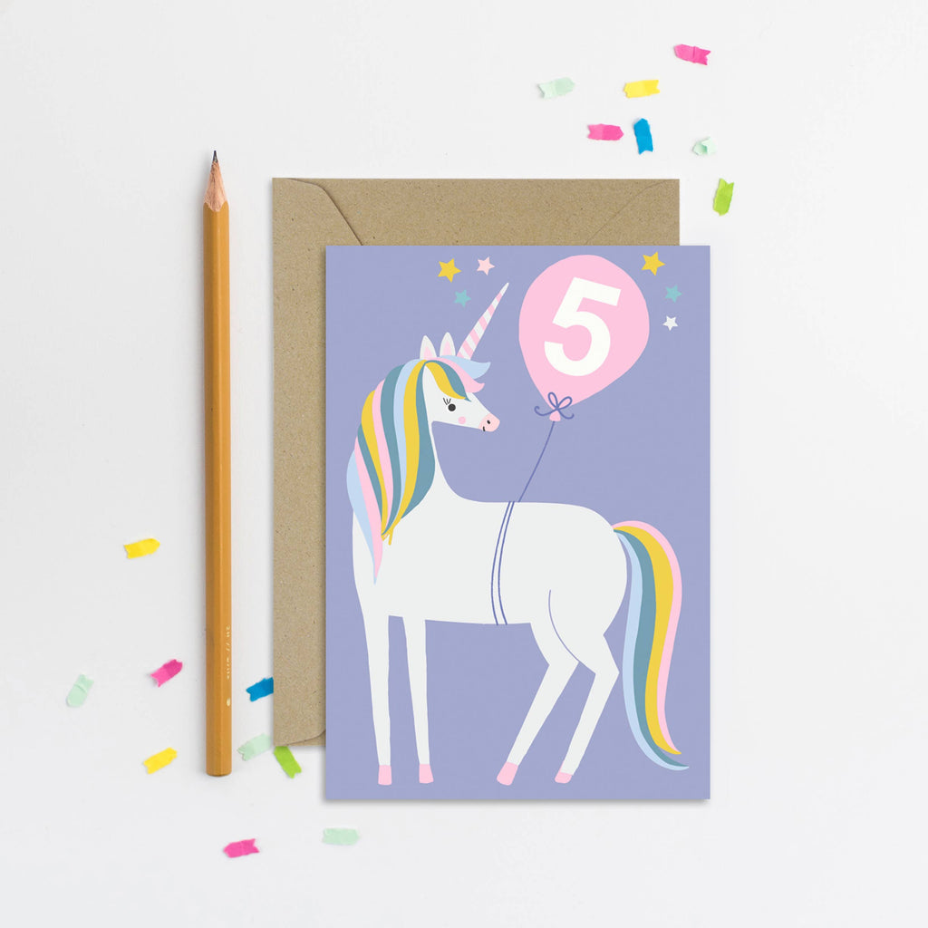 Mifkins - Age 5 Unicorn Kid's Birthday Card | Children’s Birthday Card