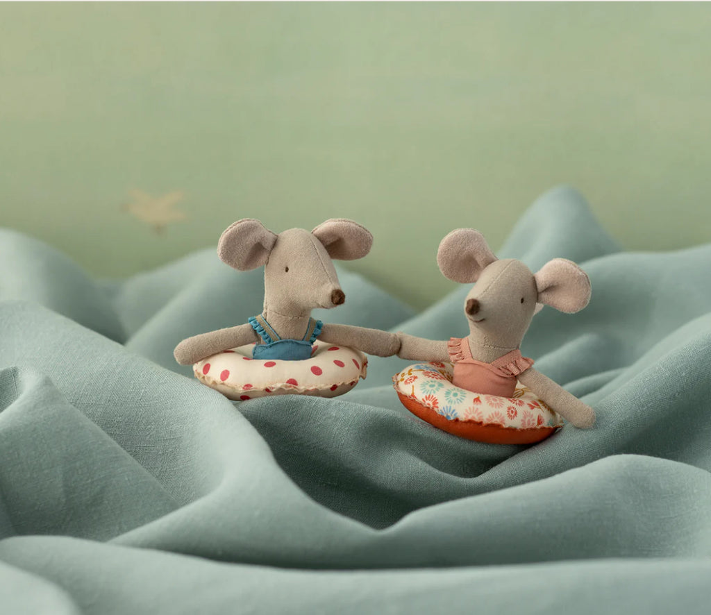 Maileg Beach Mouse with Float, Little Sister - Red Dot