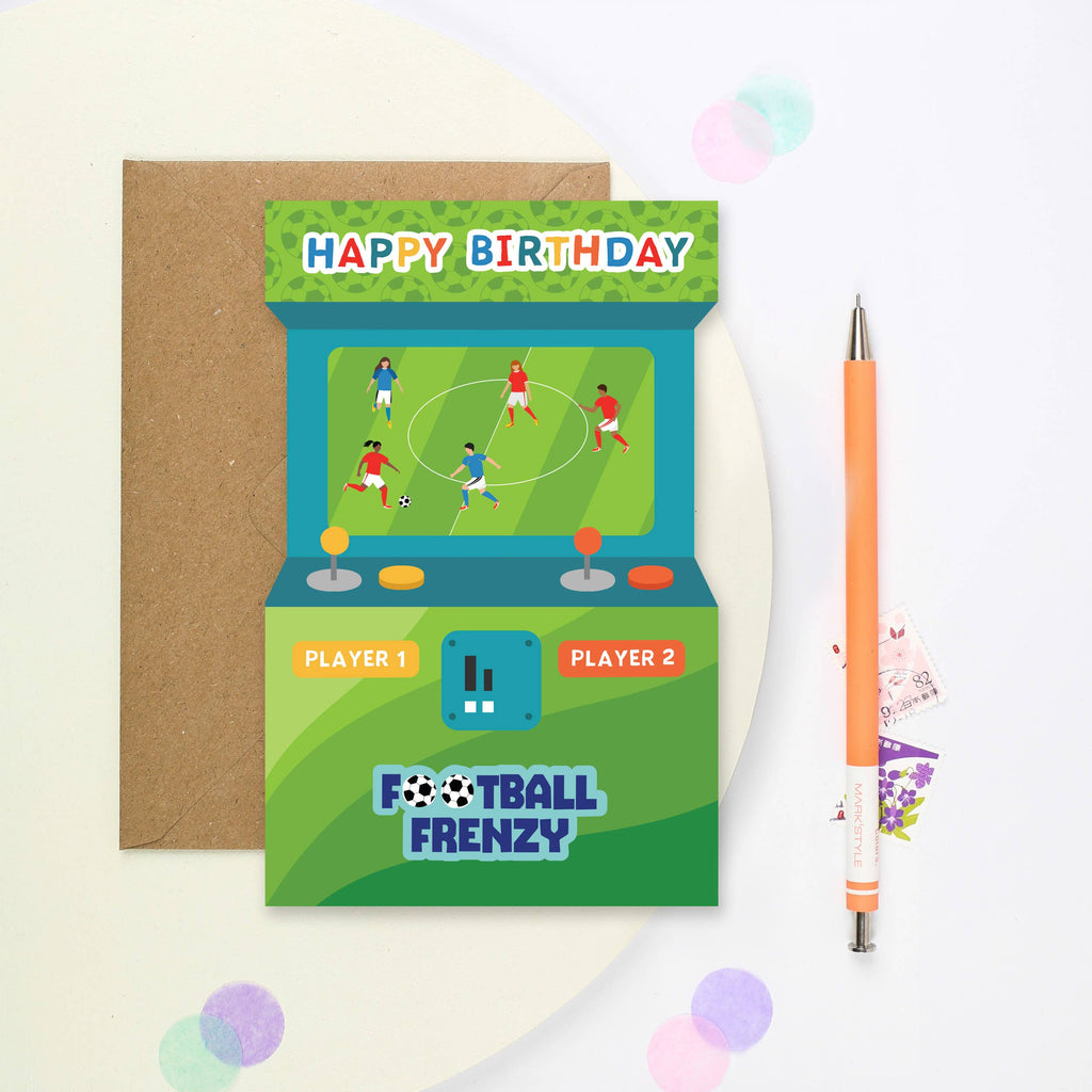 Mifkins - Football Frenzy Arcade Shaped Birthday Card | Kid's Card