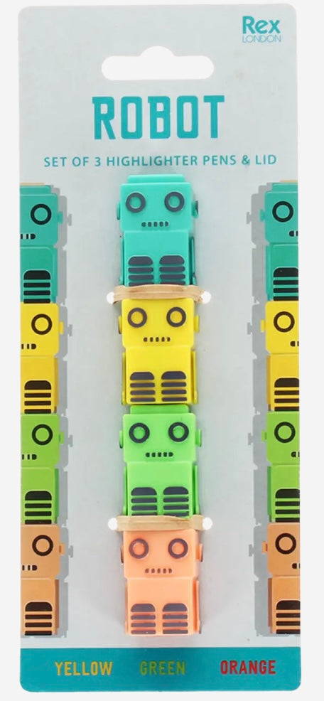 Rex London Robot Stackable Highlighters - Set Of Three