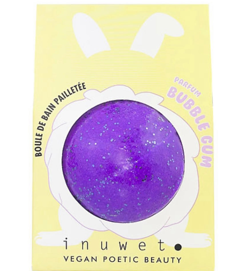 INUWET Purple Glitter Bath Bomb - Bubble Gum scent