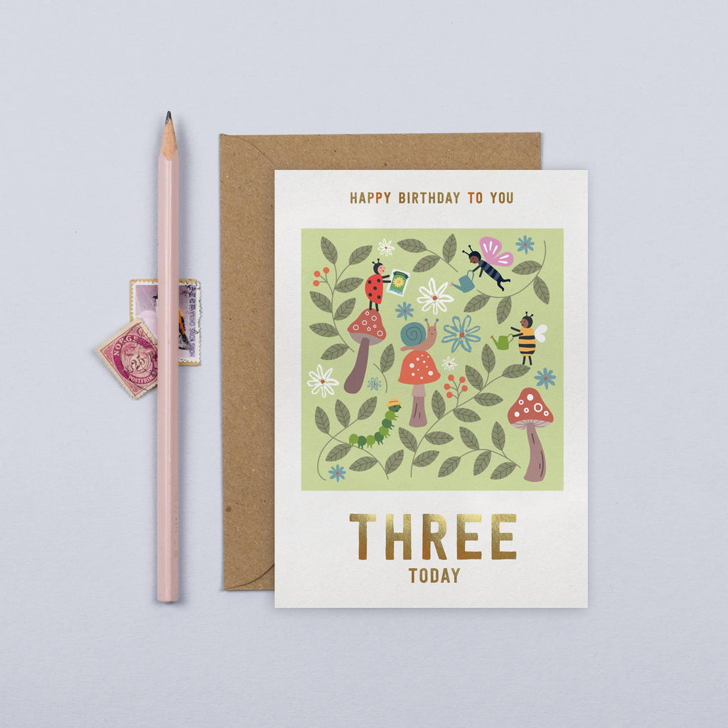 Mifkins - Garden Helpers 3rd Birthday Card | Kid's Card | Age Three