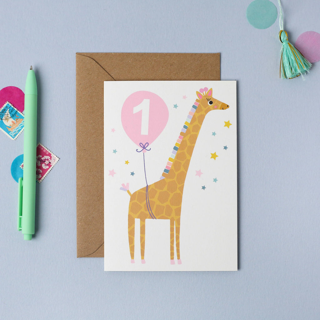 Mifkins - Age 1 Pink Kid's Birthday Card | Children’s Birthday Card