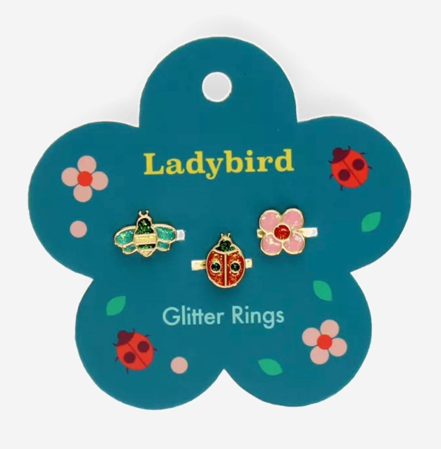 Rex London set of 3 Ladybird Glitter Rings