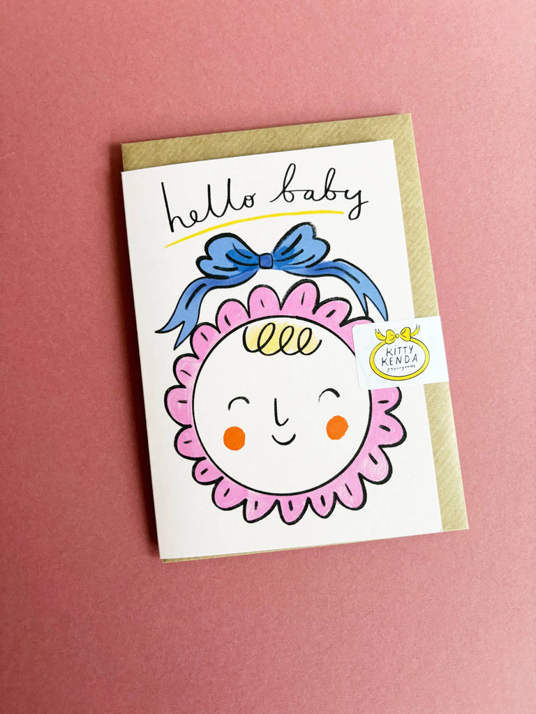 Kitty Kenda Papergoods - Unisex Hello Baby in Bonnet Greeting Card