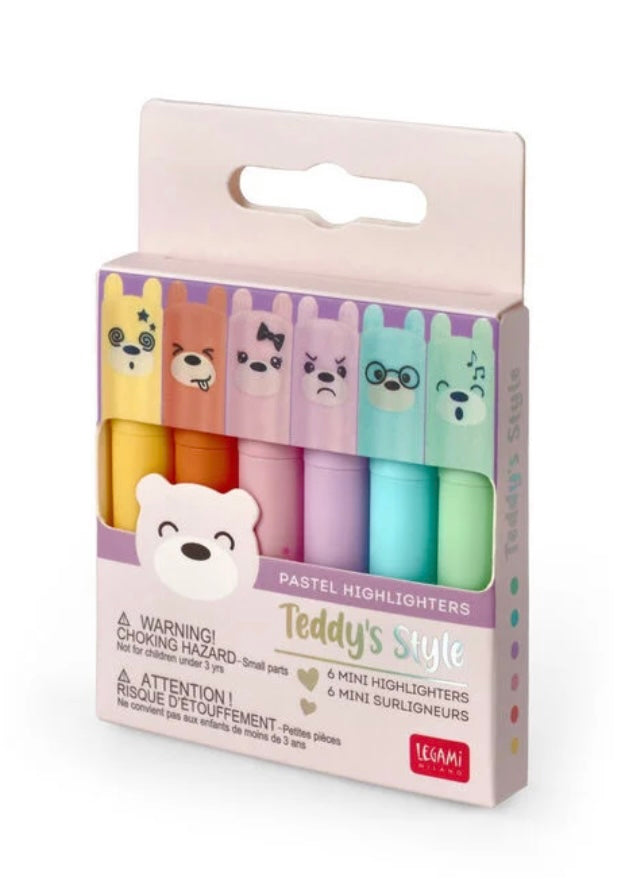 Legami Set of 6 Mini Pastel Highlighters - Teddy's Style