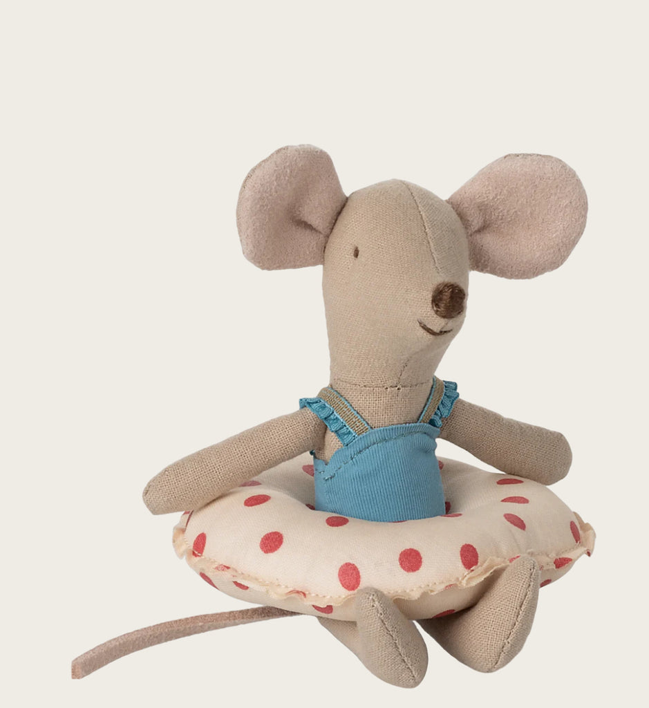 Maileg Beach Mouse with Float, Little Sister - Red Dot
