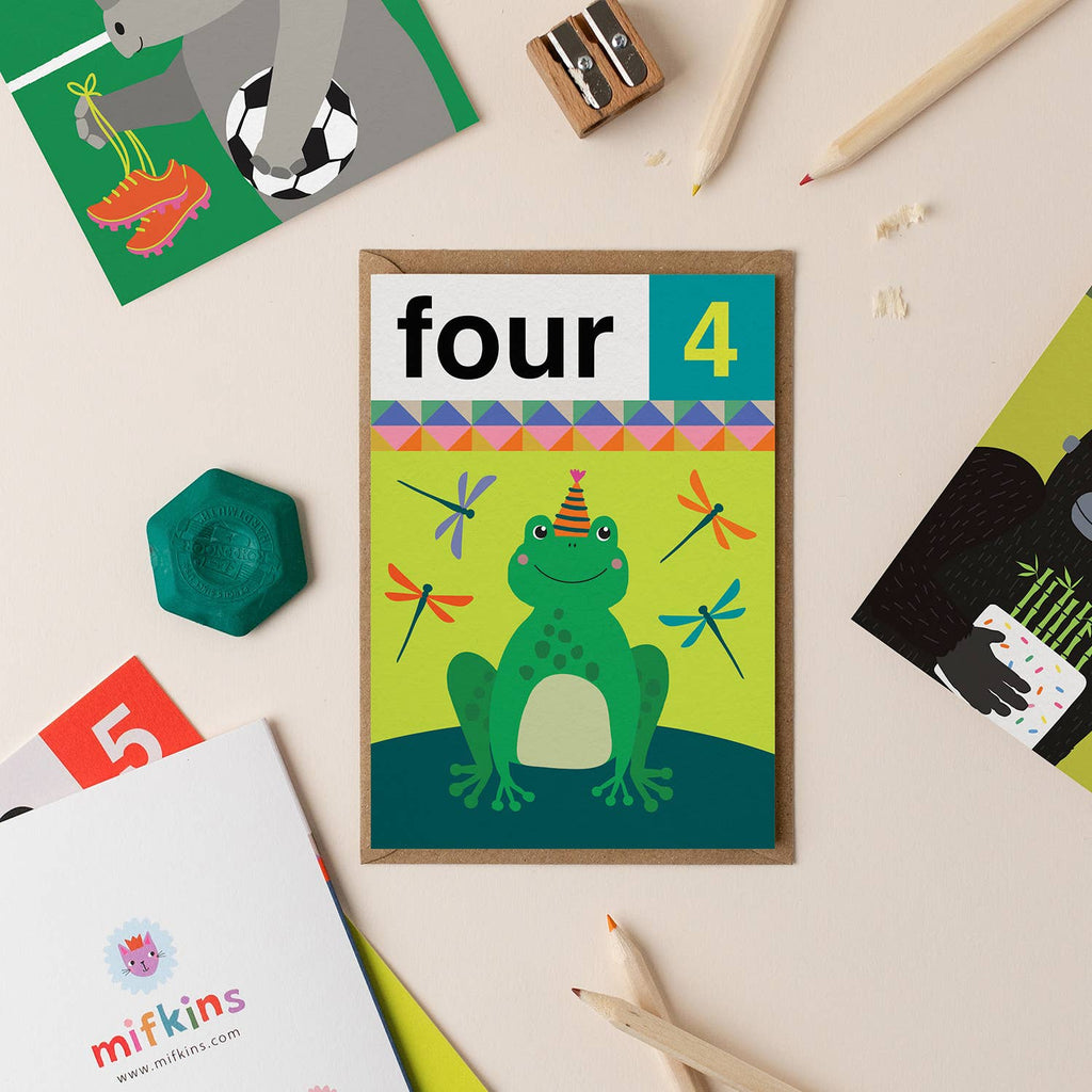 Mifkins - Frog Four 4th Birthday Card | Children’s Birthday Card