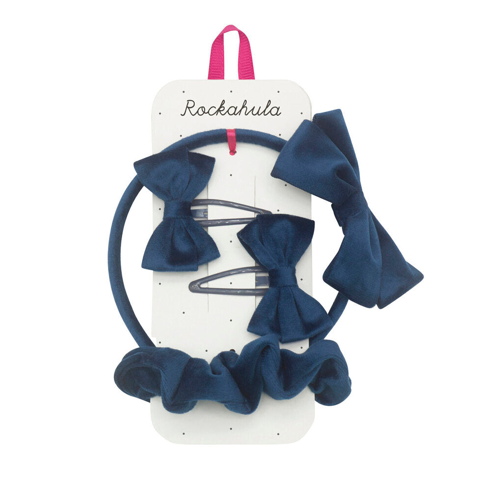 Rockahula Velvet Bow Hair Set Blue
