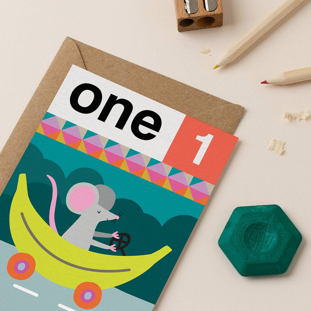 Mifkins - Mouse One 1st Birthday Card | Children’s Birthday Card
