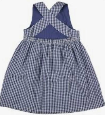 Pigeon Sleevless Cross - Back Dress - Seersucker Check Dusty Blue