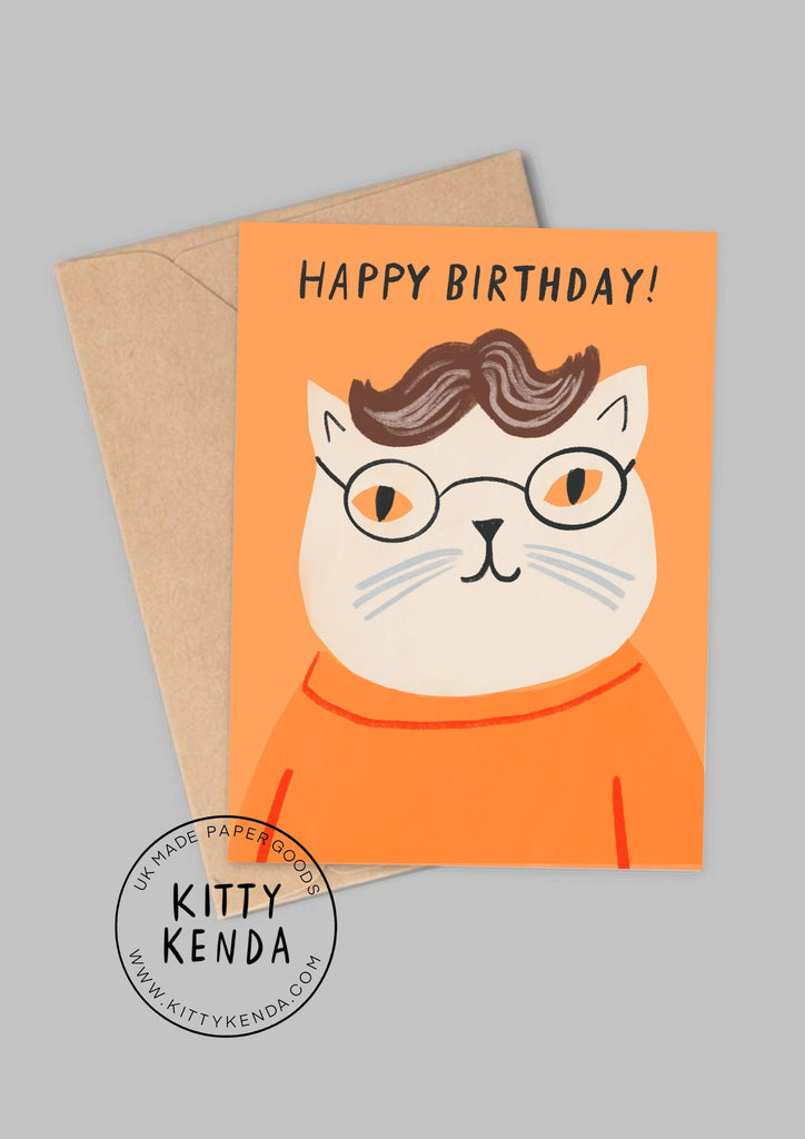 Kitty Kenda Papergoods - Glasses Cat - Happy Birthday
