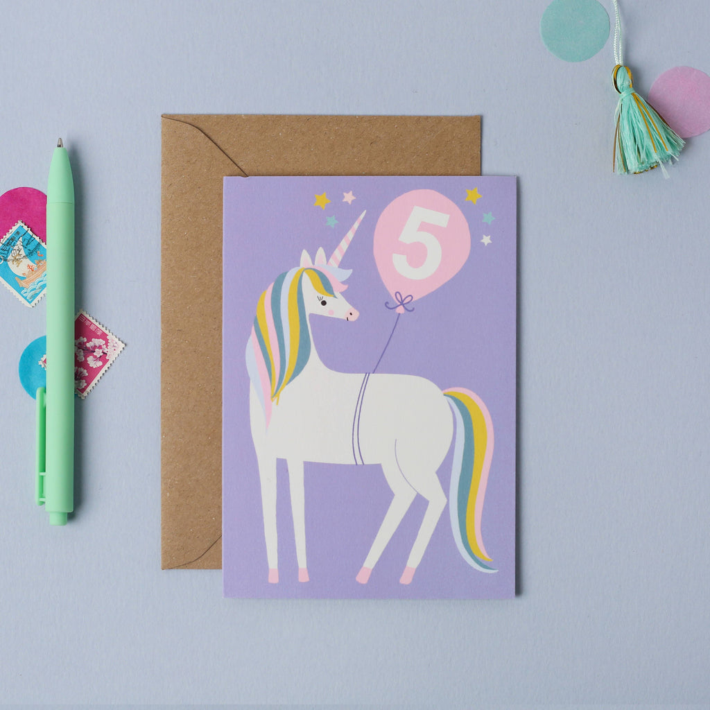 Mifkins - Age 5 Unicorn Kid's Birthday Card | Children’s Birthday Card
