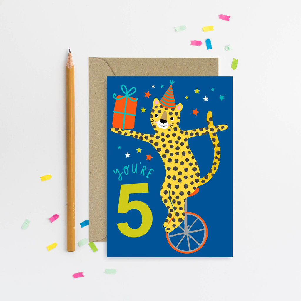 Mifkins - Age 5 Blue Kid's Birthday Card | Children’s Birthday Card