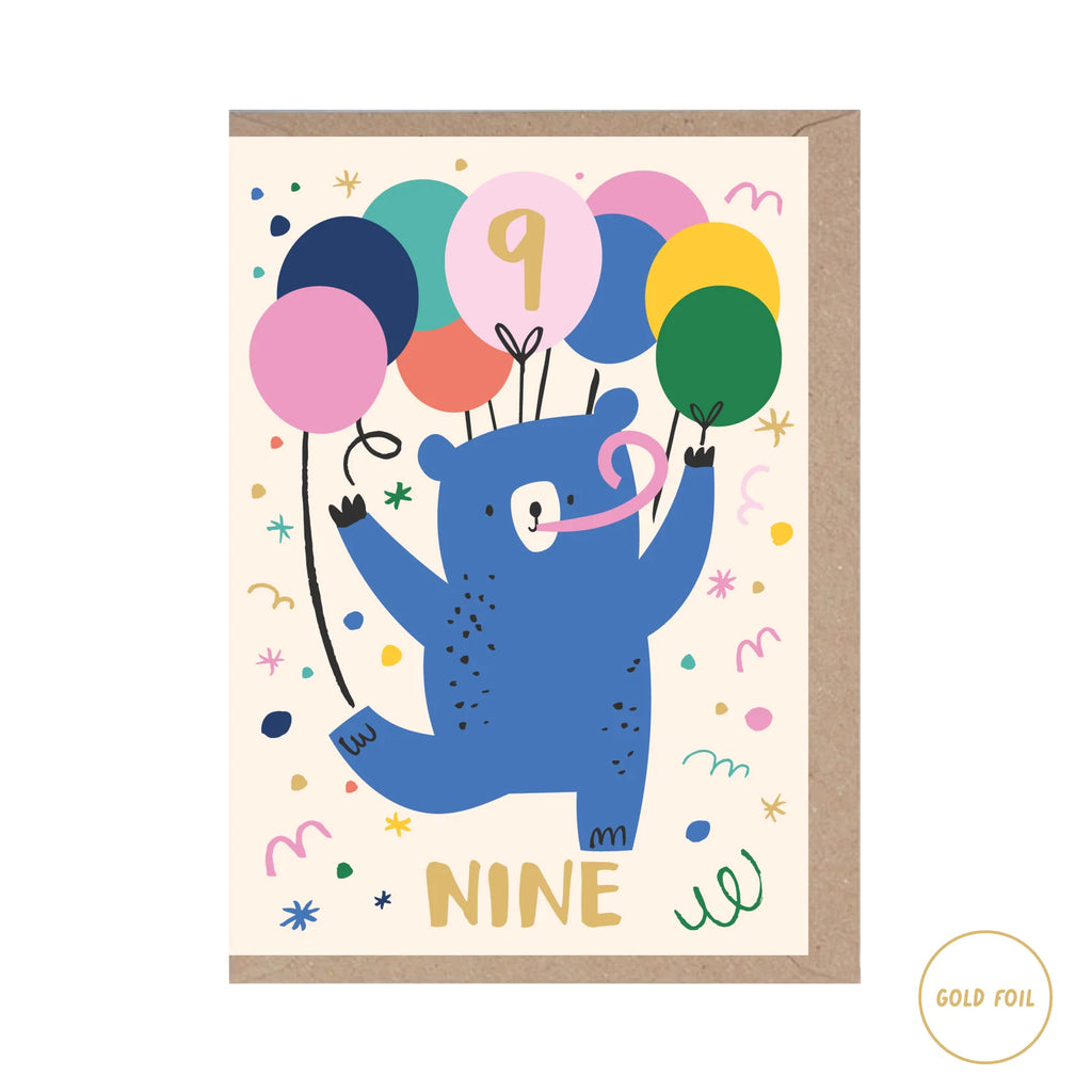 Rumble Cards 9 Years Old Birthday Card - Bear (Foiled)