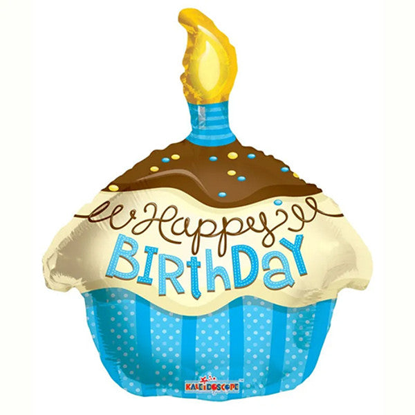 Birthday Blue Cupcake Foil Balloon -18 Inch