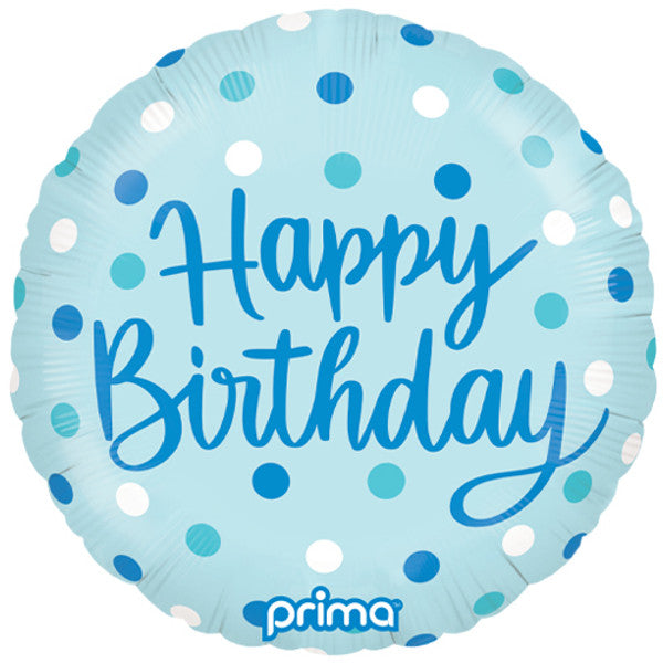 Happy Birthday Blue Dots Foil Balloon - 18 Inch