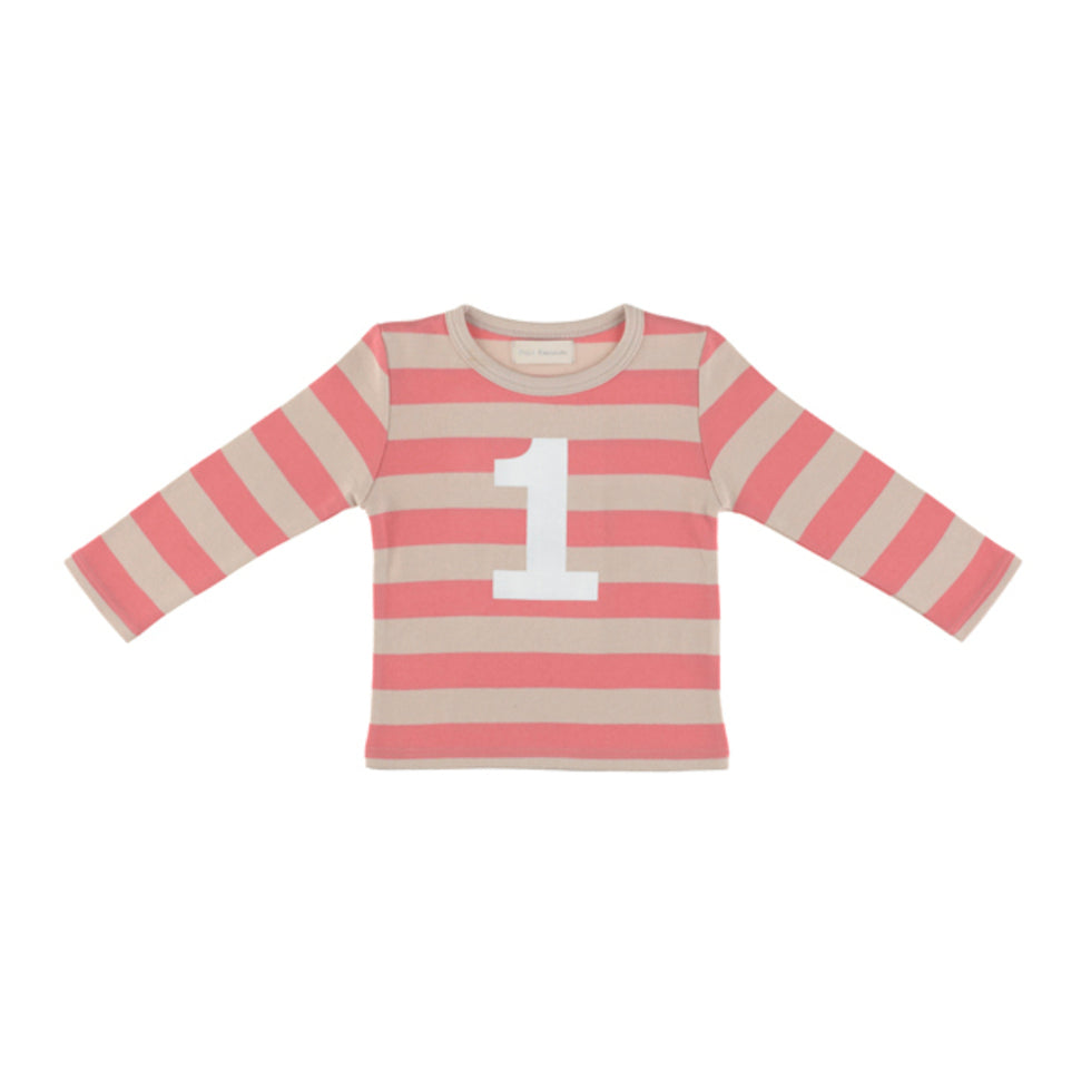 Bob & Blossom Breton Striped Number 1 T Shirt Posy Pink