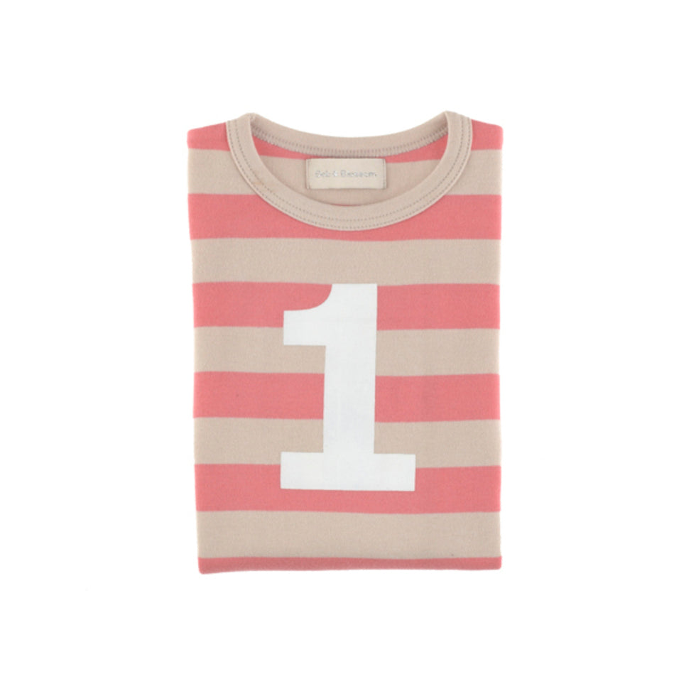Bob & Blossom Breton Striped Number 1 T Shirt Posy Pink