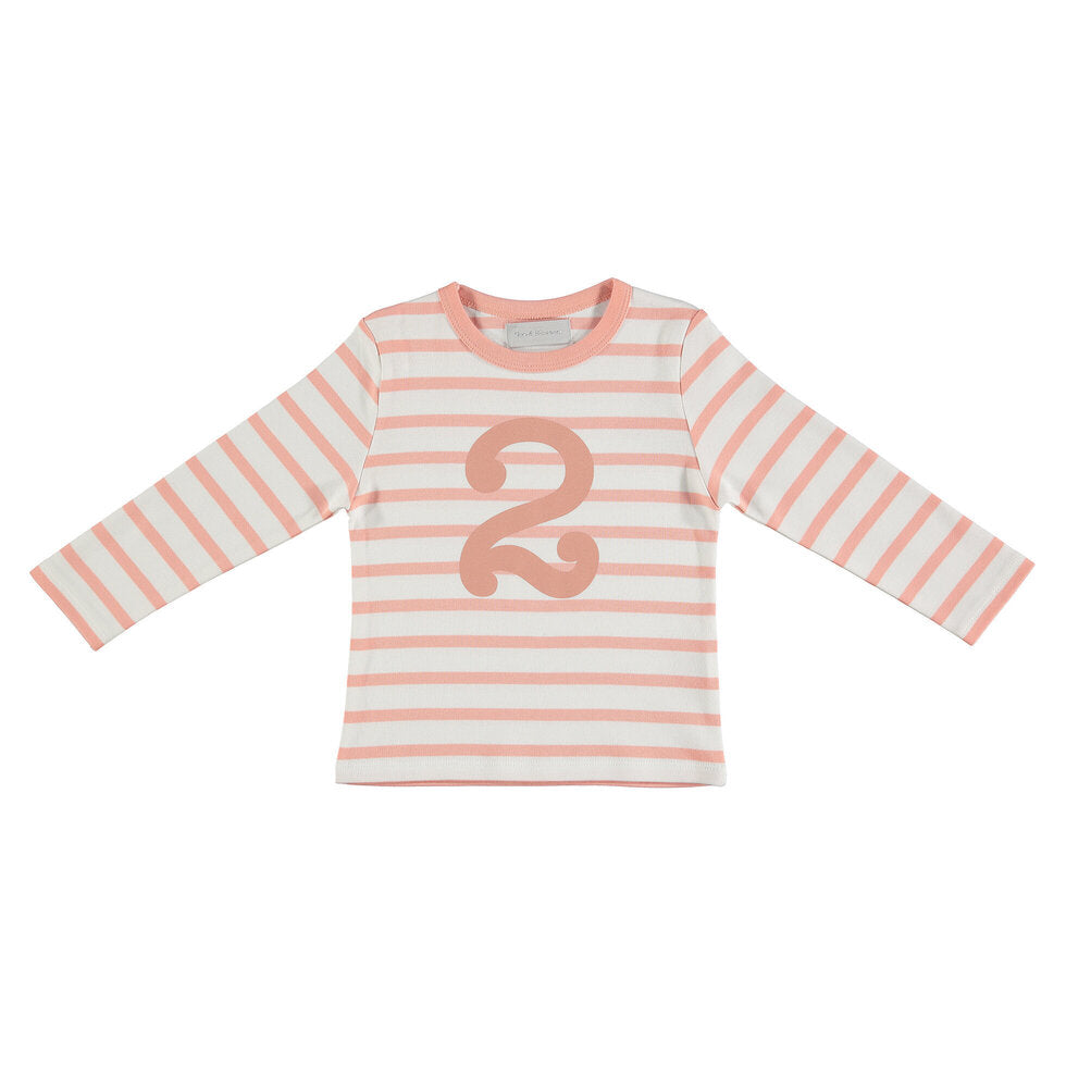 Bob & Blossom Breton Striped Number 2 T Shirt Shrimp