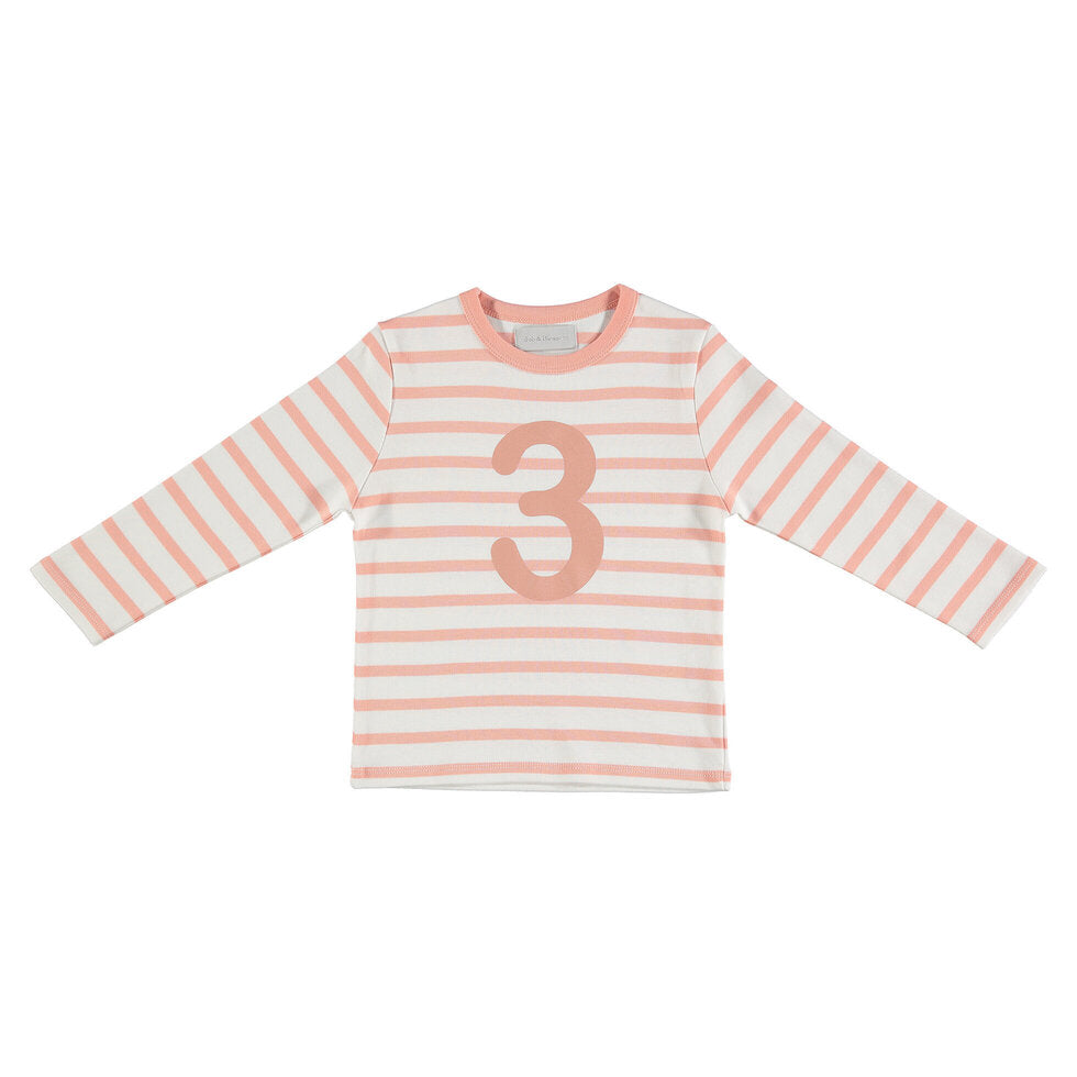 Bob & Blossom Breton Striped Number 3 T Shirt Shrimp