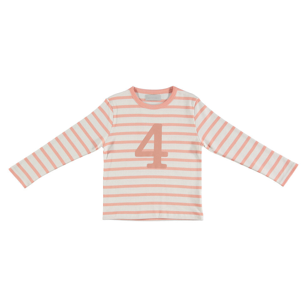 Bob & Blossom Breton Striped Number 4 T Shirt Shrimp