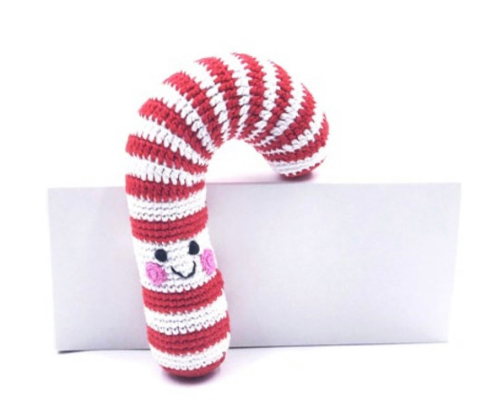 Fair Trade Pebble Friendly Candy Cane Cotton Rattle