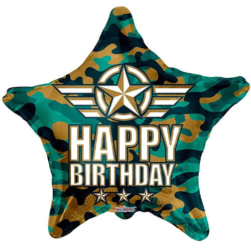 Camouflage Happy Birthday Star Foil Balloon - 18 Inch
