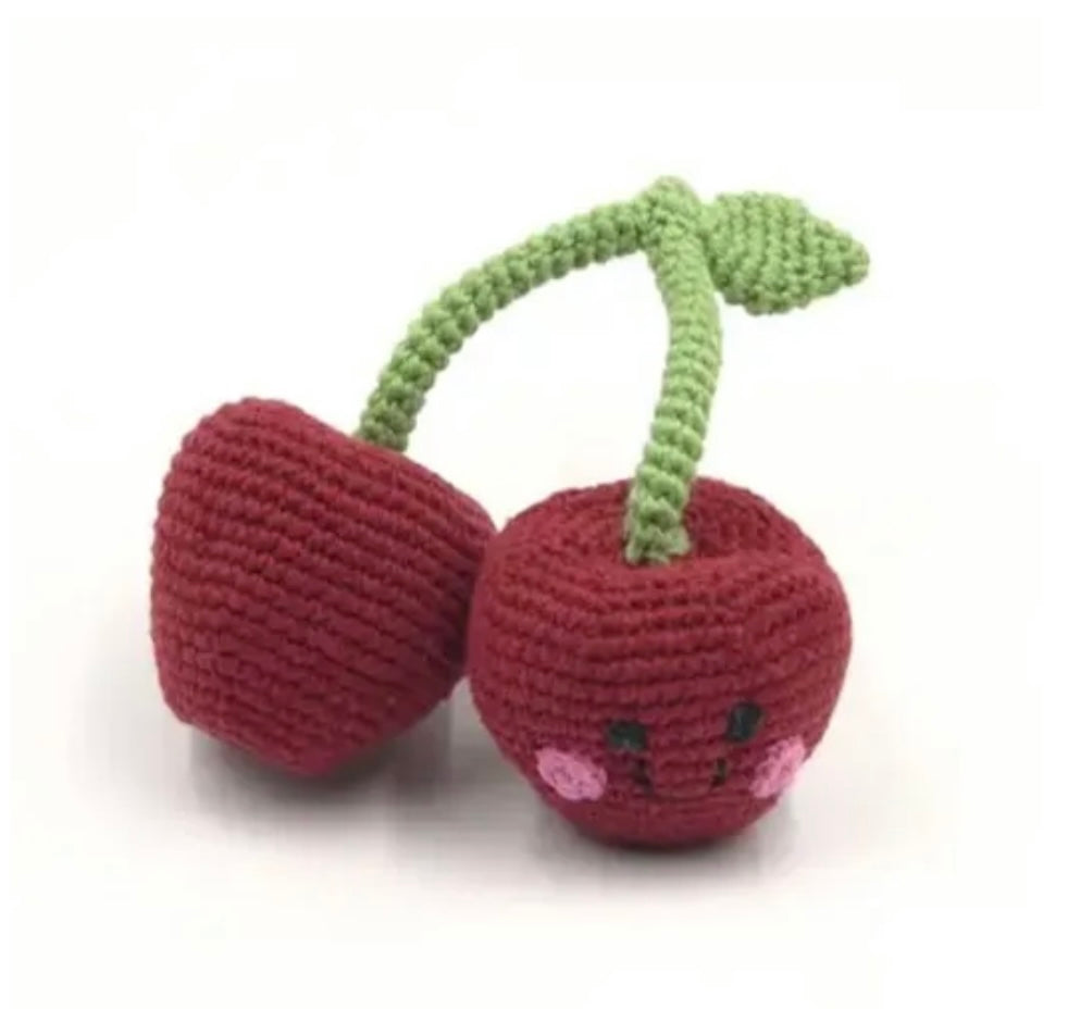 Fair Trade Pebble Deep Red Cherries Cotton Rattle