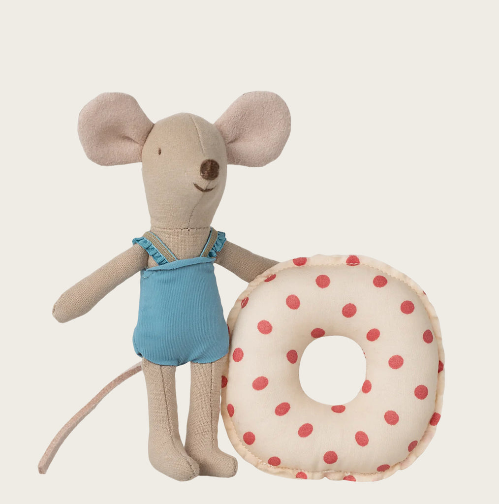 Maileg Beach Mouse with Float, Little Sister - Red Dot
