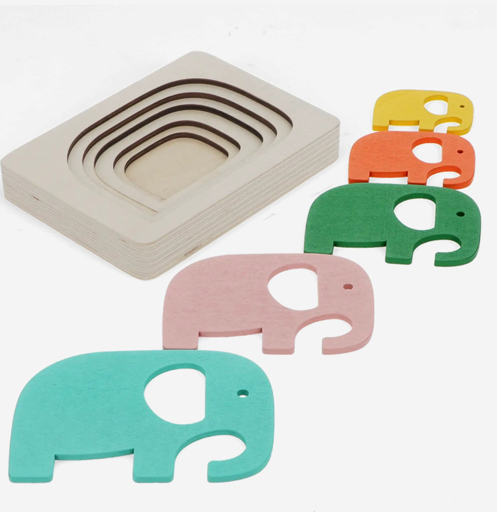 Wooden layered puzzle (5 pieces) - Elephant