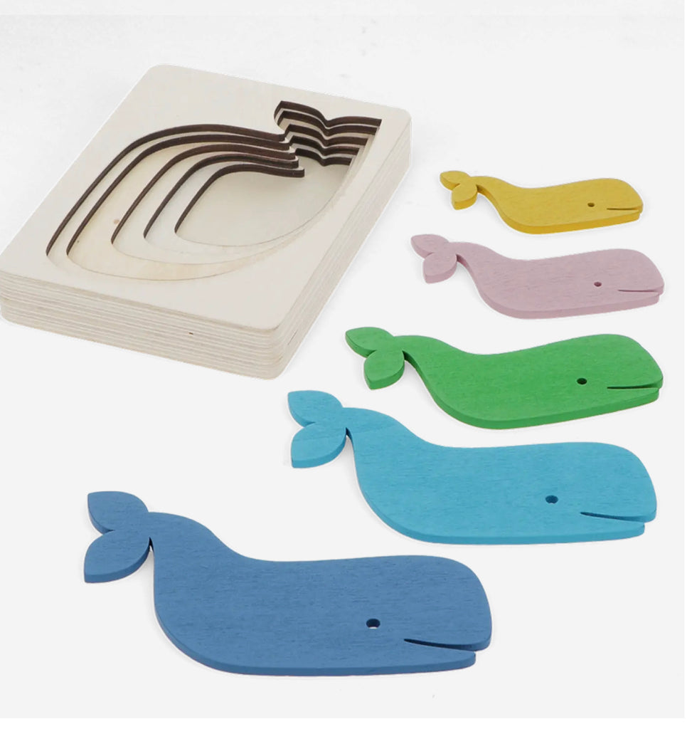 Wooden layered puzzle (5 pieces) - Whale