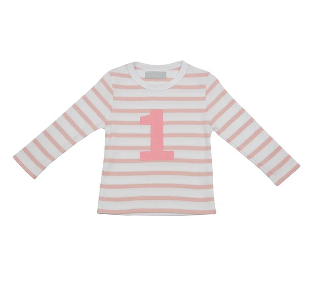 Bob & Blossom Striped T Shirt Age 1 - Dusty Pink & White