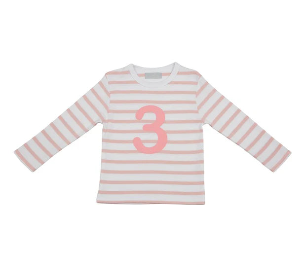 Bob & Blossom Striped T Shirt Age 3 - Dusty Pink & White