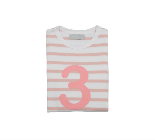 Bob & Blossom Striped T Shirt Age 3 - Dusty Pink & White