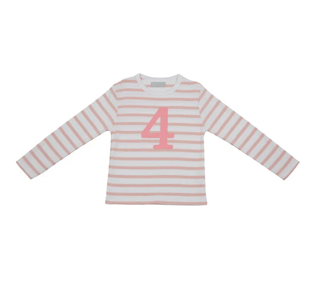 Bob & Blossom Striped T Shirt Age 4 - Dusty Pink & White