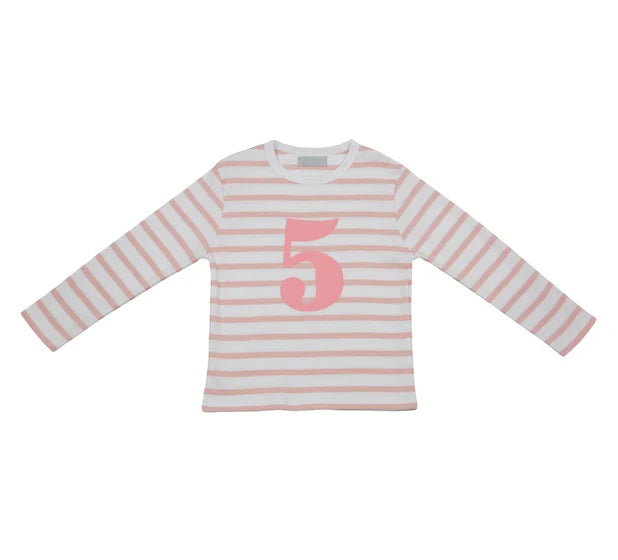 Bob & Blossom Striped T Shirt Age 5 - Dusty Pink & White